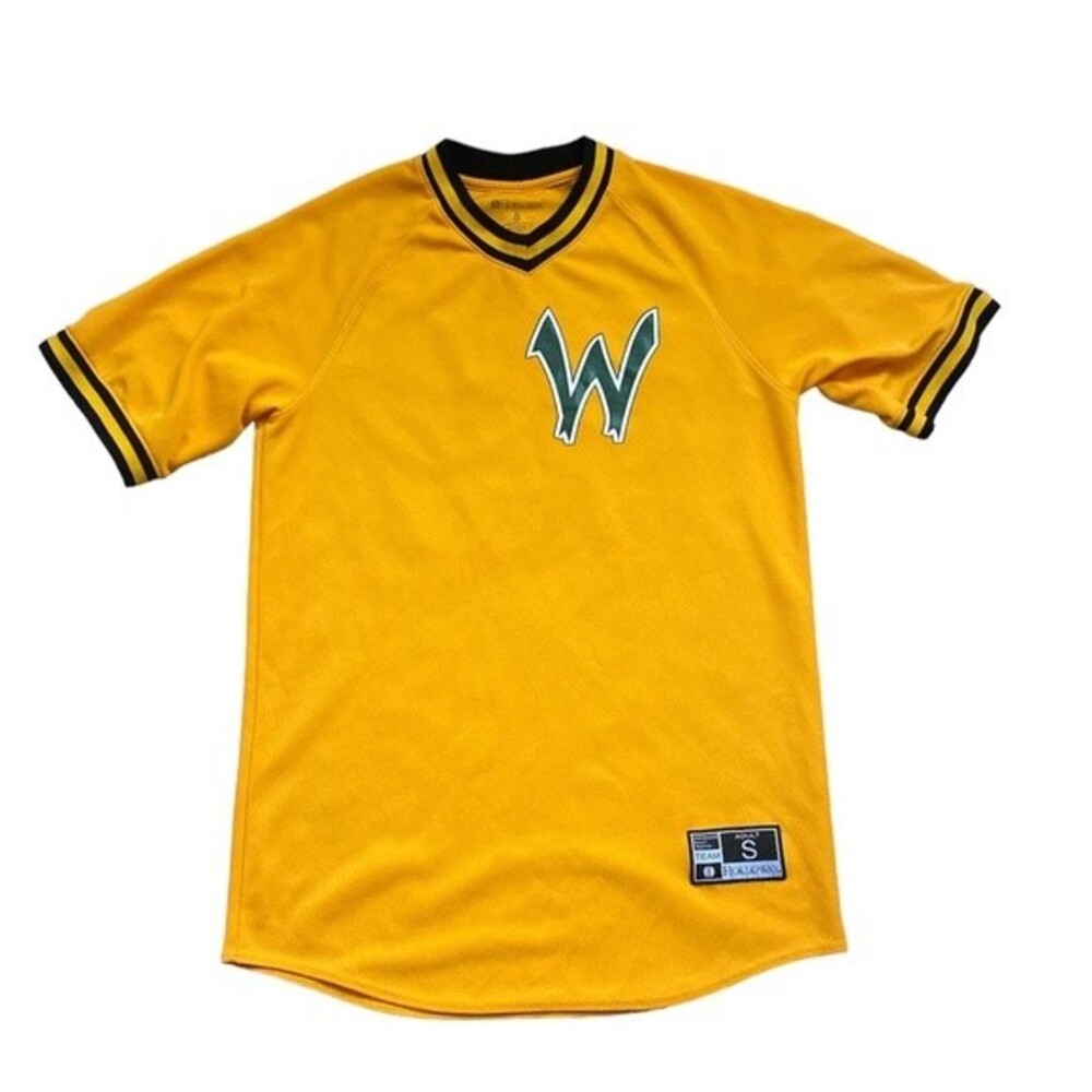 Holloway W #12 Yellow Retro V-Neck Baseball Jersey Adult Sz S Short Sleeve